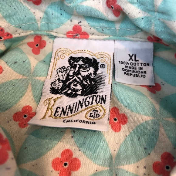 Mens Kennington LTD Turquoise Orange Print Button Front Shirt - Picture 7 of 16